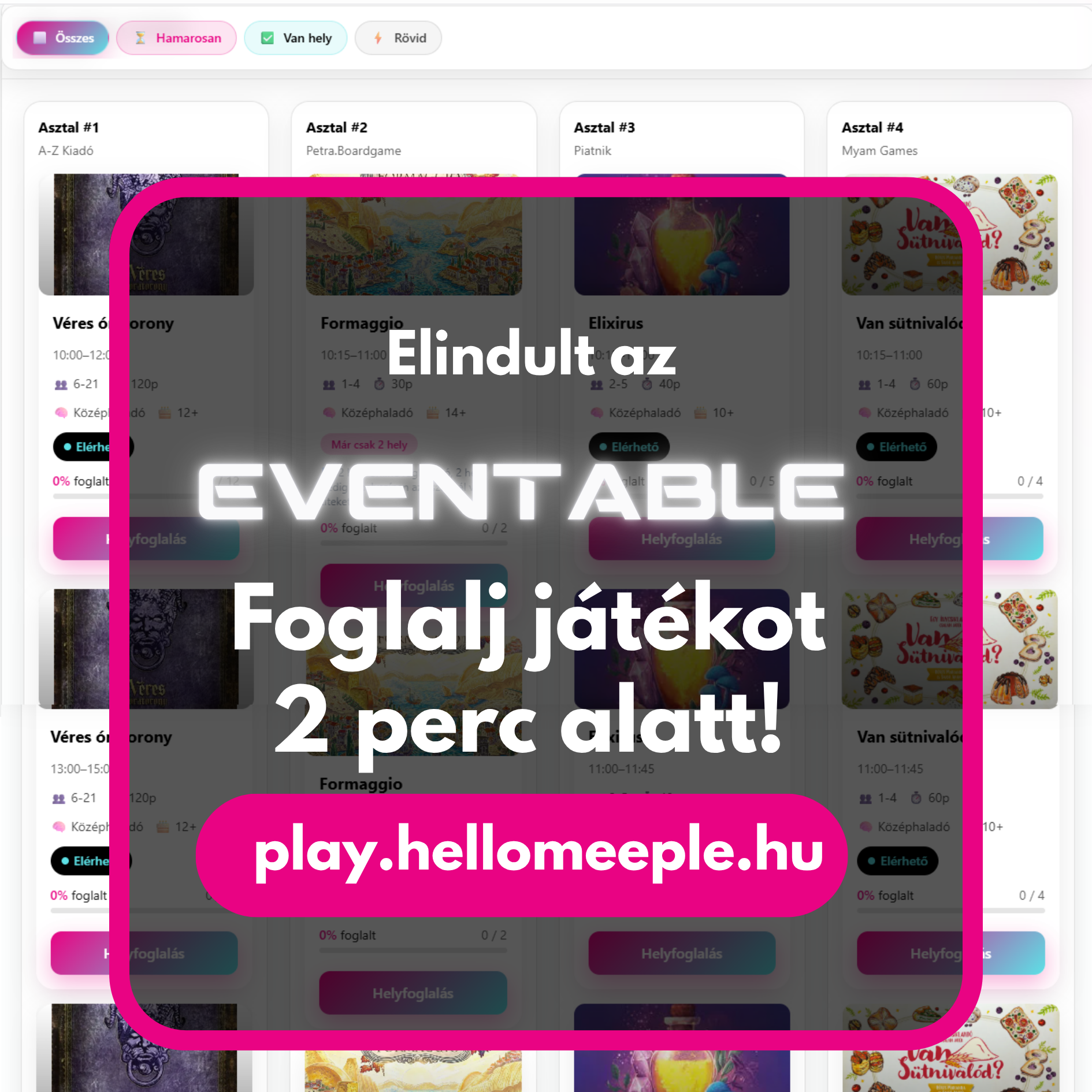 Eventable – Foglalj játékot